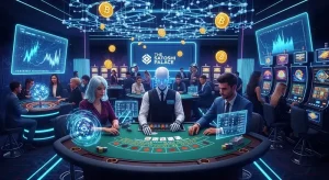Illustration showing people playing cards in a crypto casino